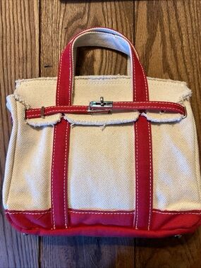 NEW Viral Sunwin Boatkin Small Tote Cream canvas/Red Handles Beach Wirkincore